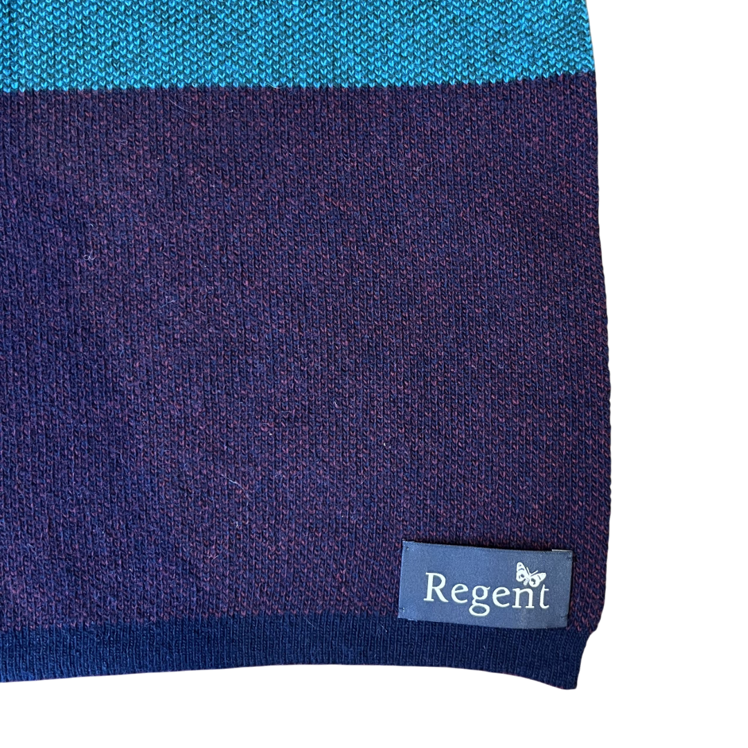 Regent Tailoring 100% wool scarf featuring multi-coloured block stripes and a branded fabric label