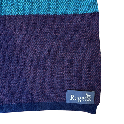 Regent Tailoring 100% wool scarf featuring multi-coloured block stripes and a branded fabric label
