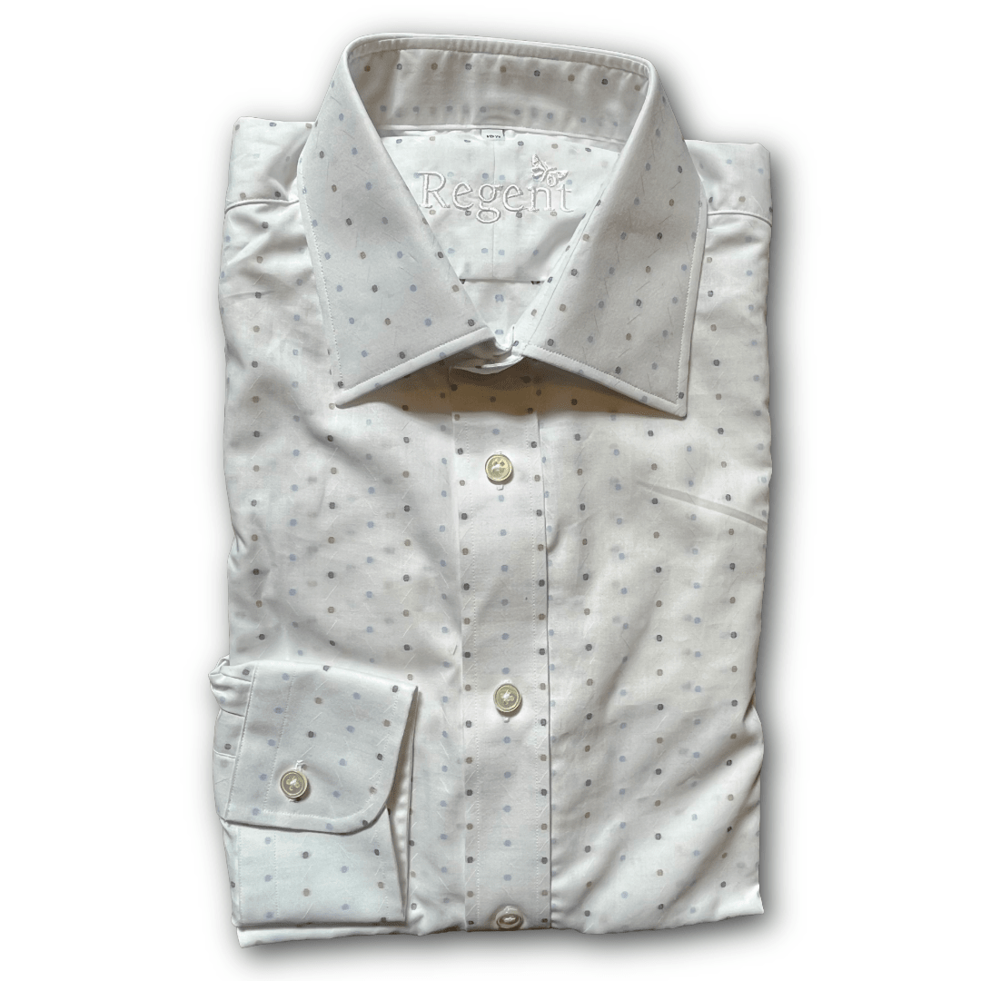 Regent - 'Ted' Small Polkadot Shirt - Blue/Cream/Navy - Regent Tailoring Salisbury