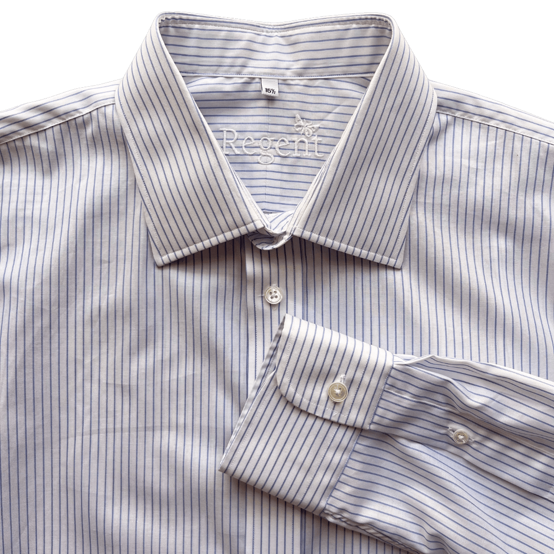 Regent - 'Wolf' - Twill Shirt - Blue/White Stripe - Regent Tailoring Salisbury