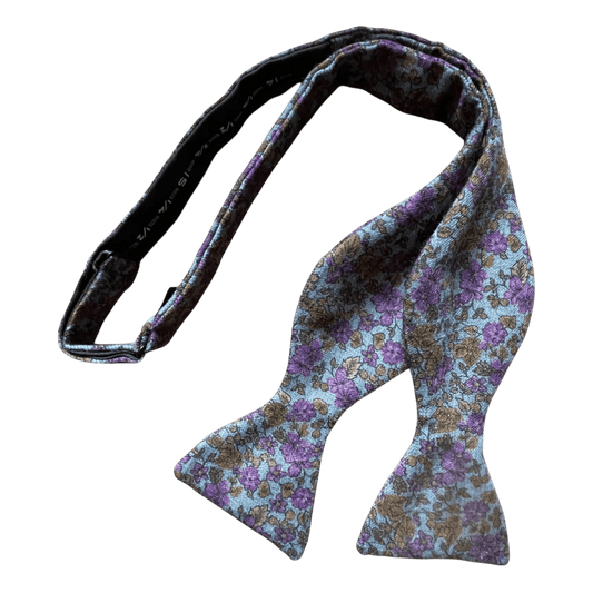 Regent - Wool Bow Tie - Floral - Blue/Purple/Bronze - Regent Tailoring Salisbury