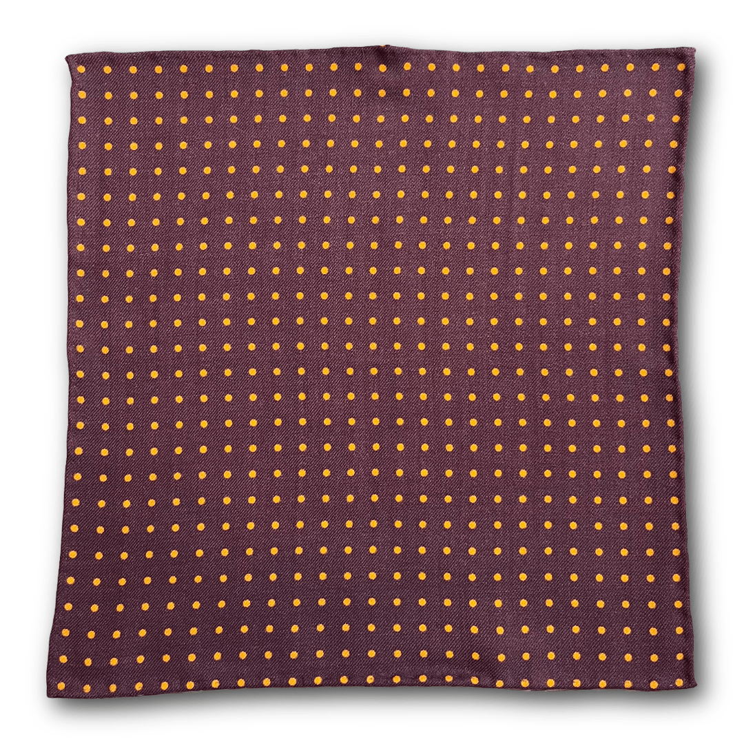 Regent - Wool Pocket Square - Burgundy/Orange Spot - Regent Tailoring Salisbury