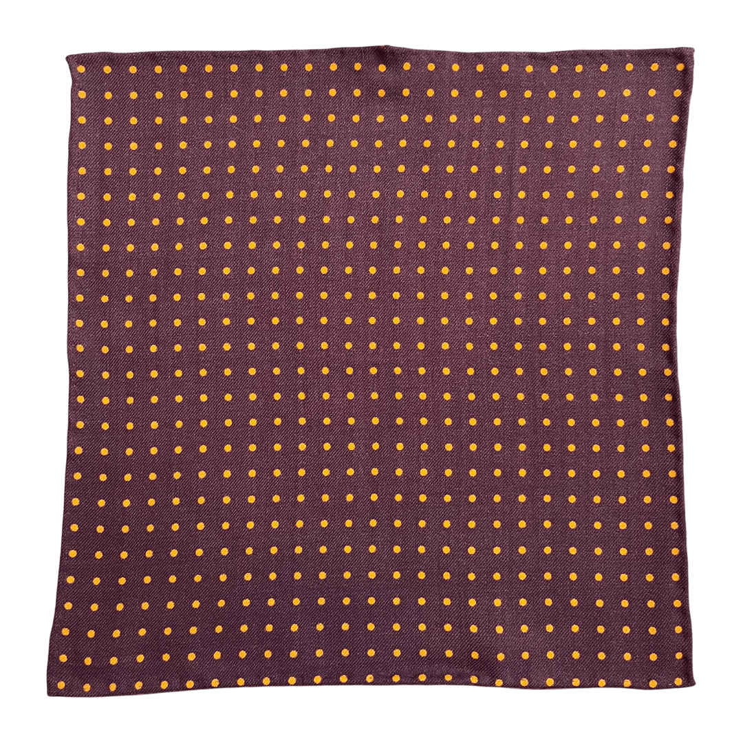Regent - Wool Pocket Square - Burgundy/Orange Spot - Regent Tailoring Salisbury