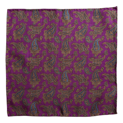 Regent - Wool Pocket Square - Purple and Navy Paisley