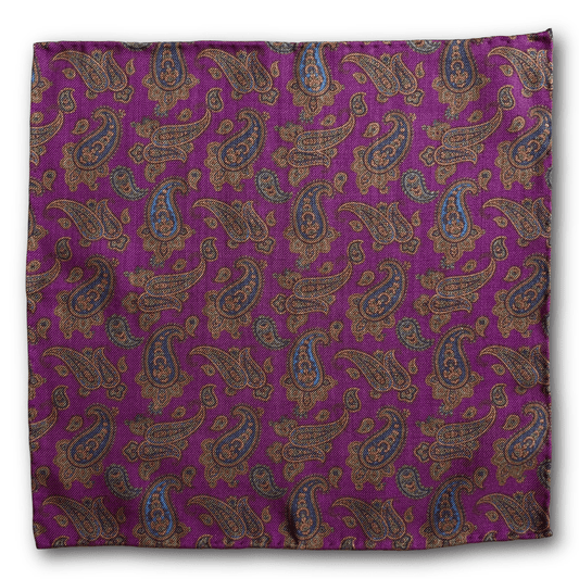 Regent - Wool Pocket Square - Purple and Navy Paisley - Regent Tailoring Salisbury
