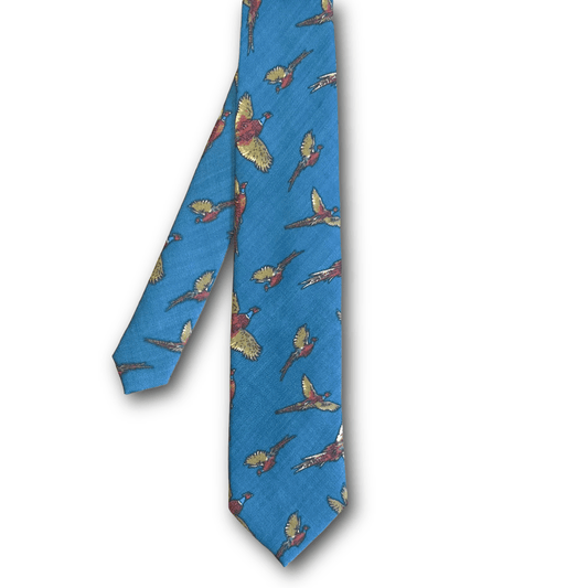 Regent - Wool Tie - Blue with Phesants - Regent TailoringRegent
