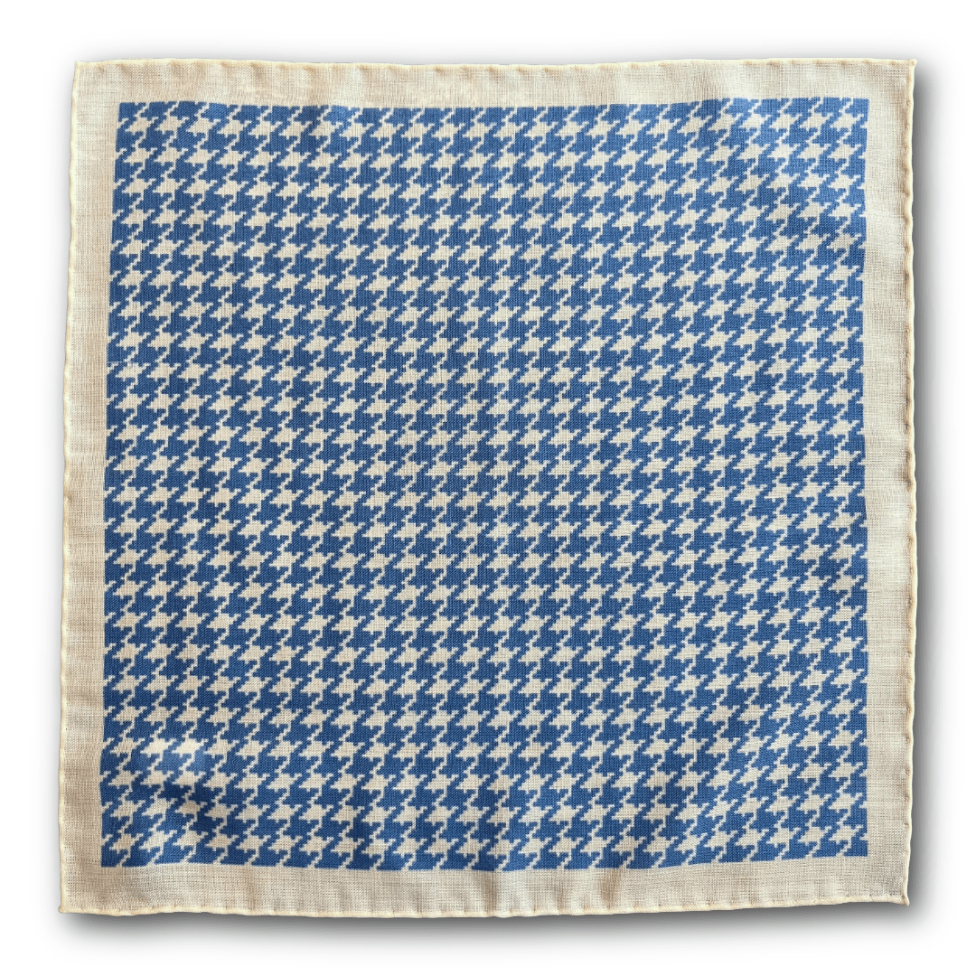 Regent - Wool/Silk Pocket Square - Cream with Blue Houndstooth - Regent Tailoring Salisbury