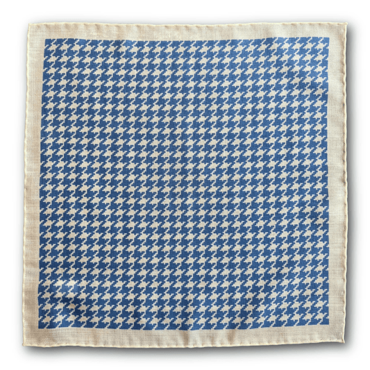 Regent - Wool/Silk Pocket Square - Cream with Blue Houndstooth - Regent Tailoring Salisbury