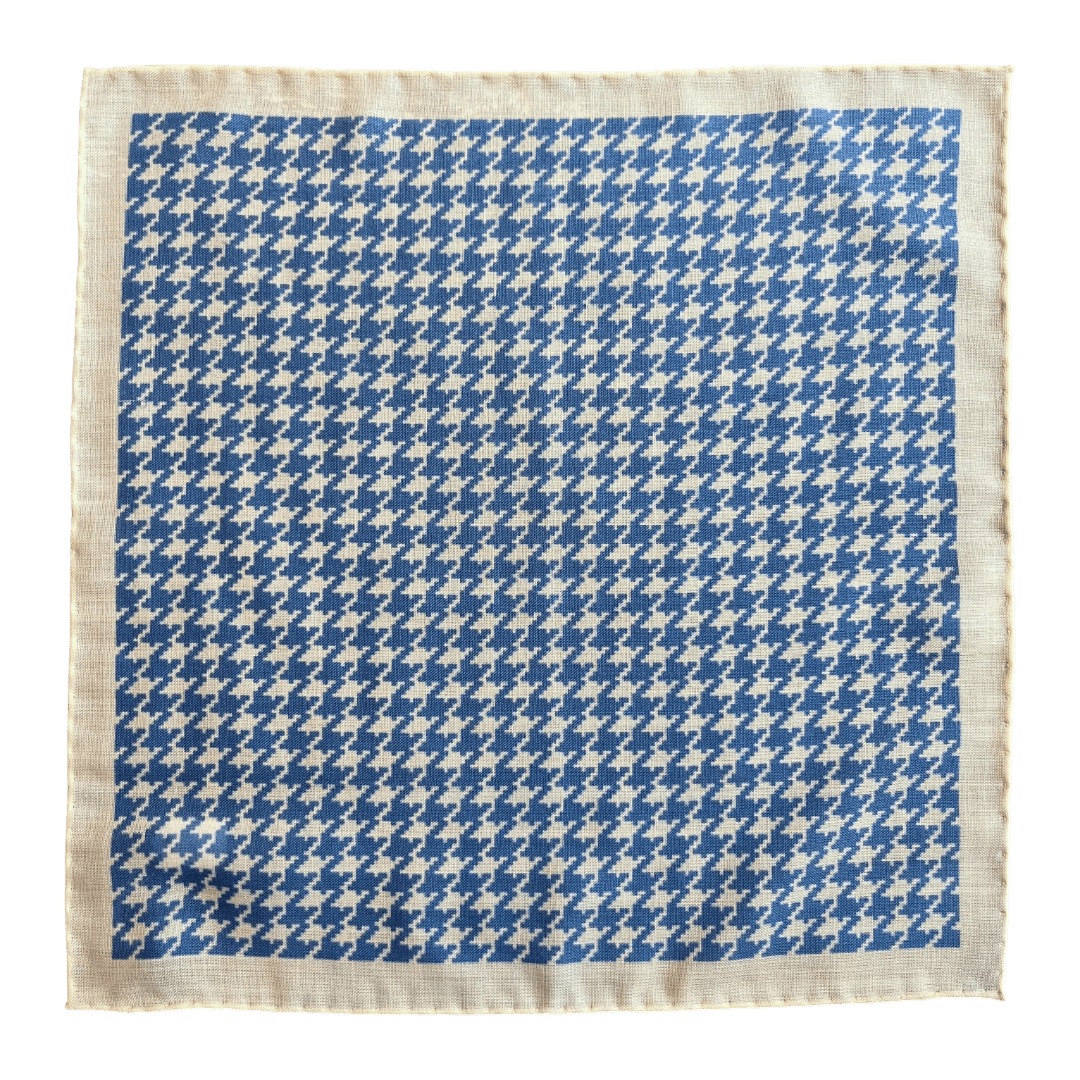 Regent - Wool/Silk Pocket Square - Cream with Blue Houndstooth - Regent Tailoring Salisbury