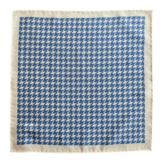 Regent - Wool/Silk Pocket Square - Cream with Blue Houndstooth - Regent Tailoring Salisbury