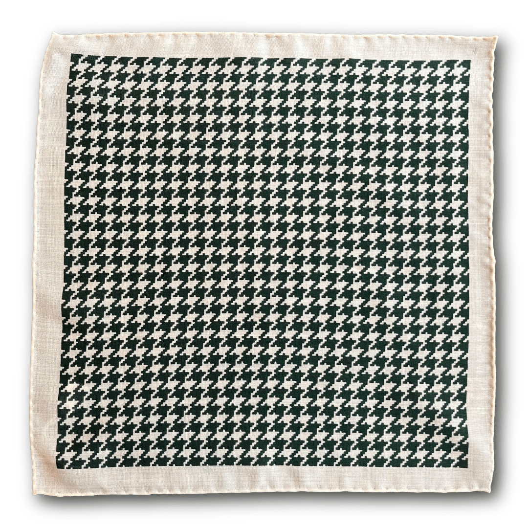 Regent - Wool/Silk Pocket Square - Cream with Green Houndstooth - Regent Tailoring Salisbury