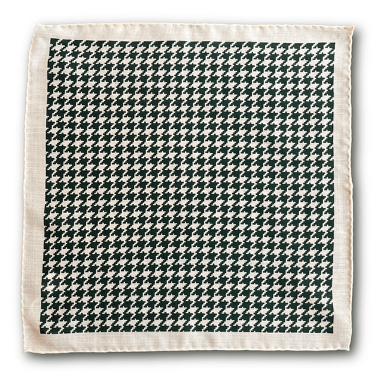 Regent - Wool/Silk Pocket Square - Cream with Green Houndstooth - Regent Tailoring Salisbury