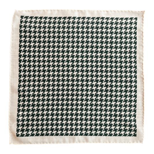 Regent - Wool/Silk Pocket Square - Cream with Green Houndstooth - Regent Tailoring Salisbury