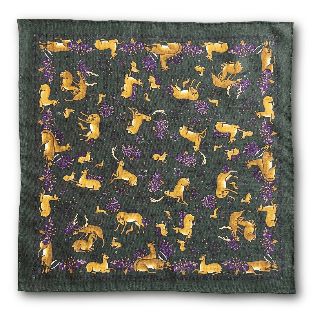 Regent - Wool/Silk Pocket Square - Green Deer - Regent Tailoring Salisbury