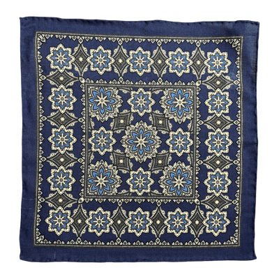 Regent - Wool/Silk Pocket Square - Navy/Green Motif