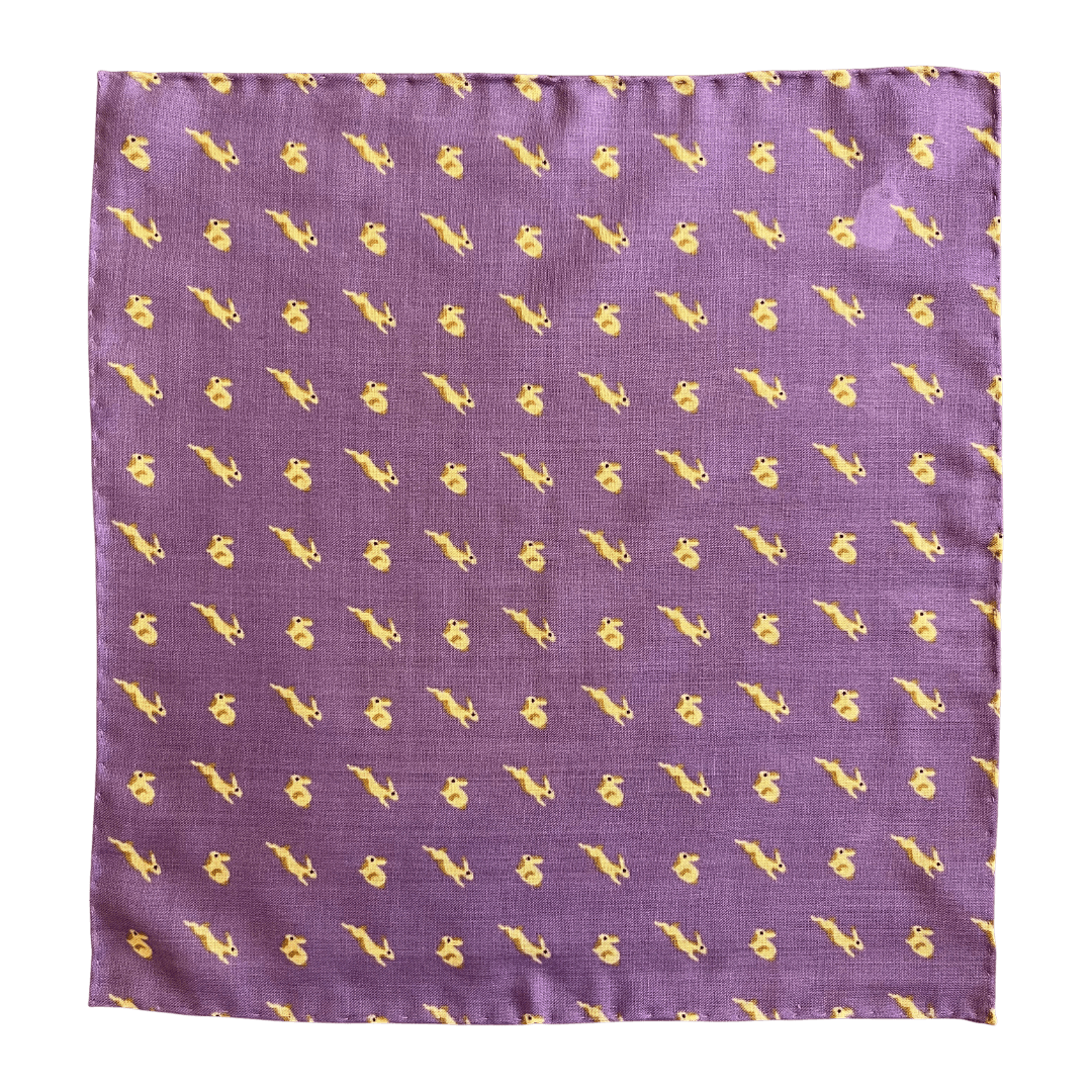 Regent - Wool/Silk Pocket Square - Purple Rabbits - Regent Tailoring Salisbury