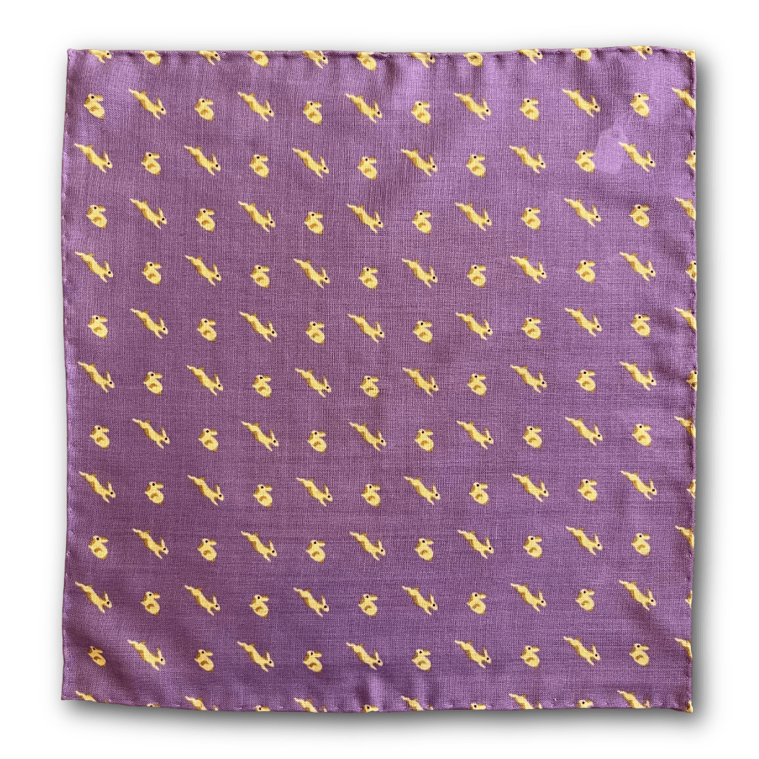 Regent - Wool/Silk Pocket Square - Purple Rabbits - Regent Tailoring Salisbury