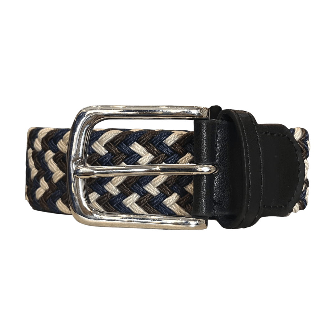 Regent - Woven Elastic Belt - Brown, Navy and Cream - Regent Tailoring Salisbury