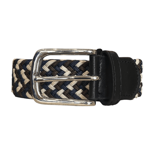 Regent - Woven Elastic Belt - Brown, Navy and Cream - Regent Tailoring Salisbury