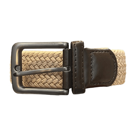 Regent - Woven Elastic belt - Dark Leather - Beige - Regent Tailoring Salisbury