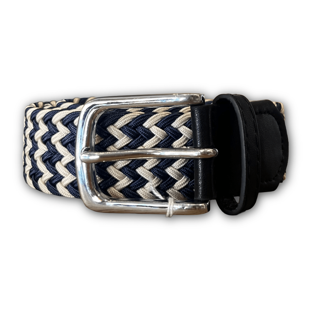 Regent - Woven Elastic Belt - Navy and Cream - Regent Tailoring Salisbury