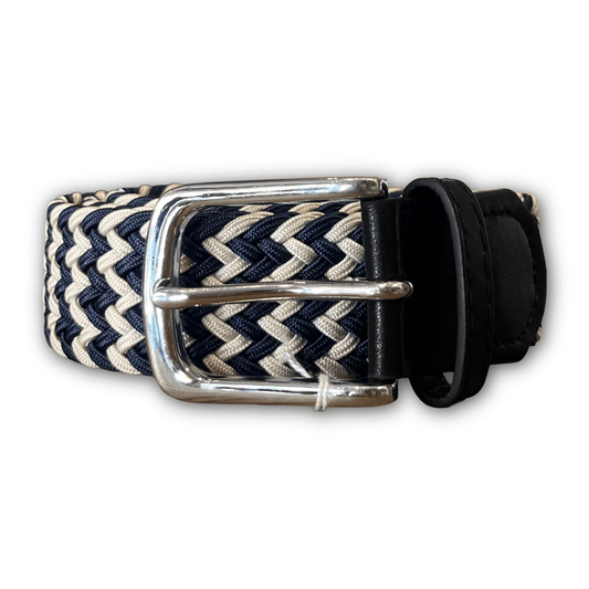 Regent - Woven Elastic Belt - Navy and Cream - Regent Tailoring Salisbury