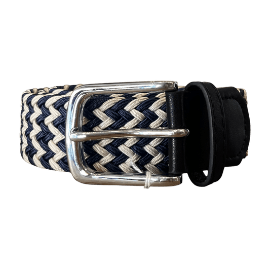 Regent - Woven Elastic Belt - Navy and Cream - Regent Tailoring Salisbury