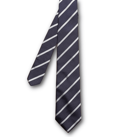 Regent - Woven Silk Striped Tie - Navy and Silver - Regent TailoringRegent