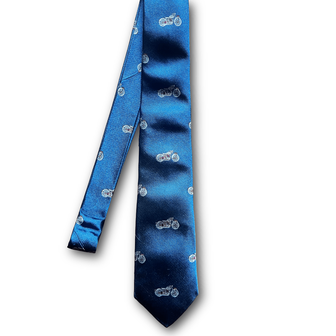 Regent - Woven Silk Tie - Blue with Motorcycles - 232 - Regent TailoringRegent