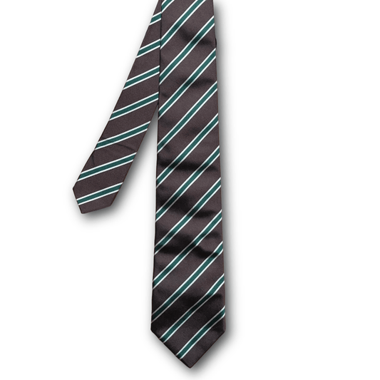 Regent - Woven Silk Tie - Brown w/ Green Stripe - Regent TailoringRegent