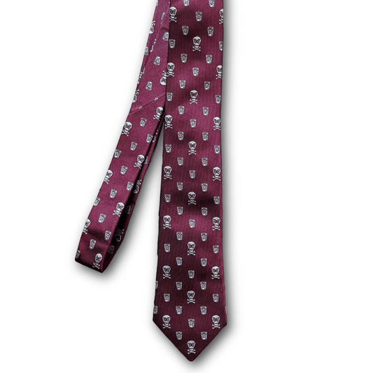 Regent - Woven Silk Tie - Burgundy with Skull and Whisky - Regent Tailoring Salisbury