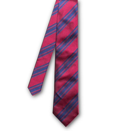 Regent - Woven Silk Tie - Burgundy with Triple Navy Stripe - Regent TailoringRegent
