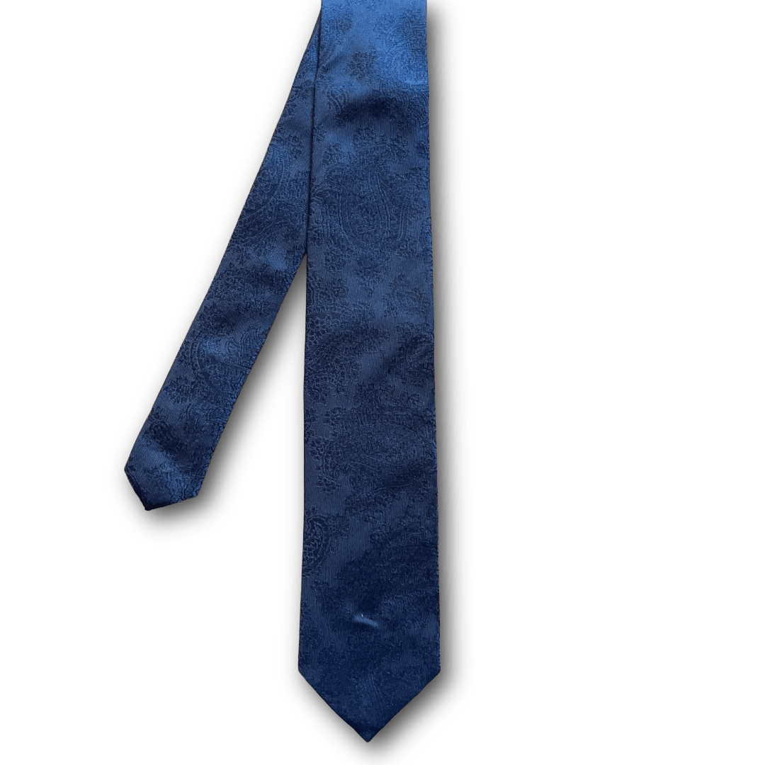 Regent - Woven Silk Tie - Dark Blue Paisley on Black - Regent TailoringRegent