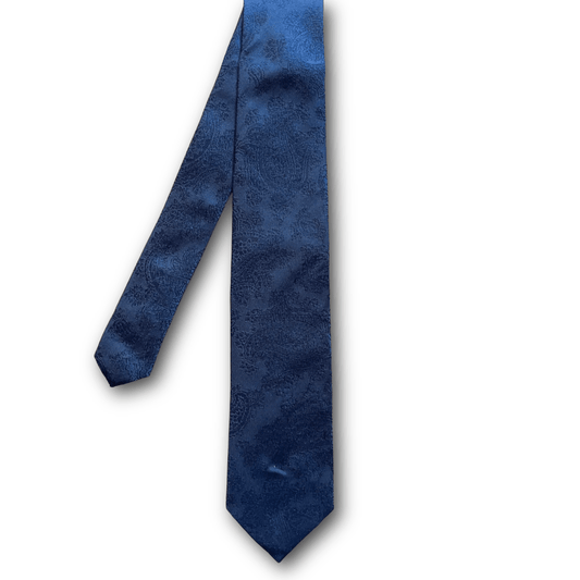 Regent - Woven Silk Tie - Dark Blue Paisley on Black - Regent TailoringRegent