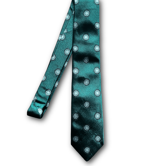 Regent - Woven Silk Tie - Dark Green with Bike Wheels - Regent Tailoring Salisbury