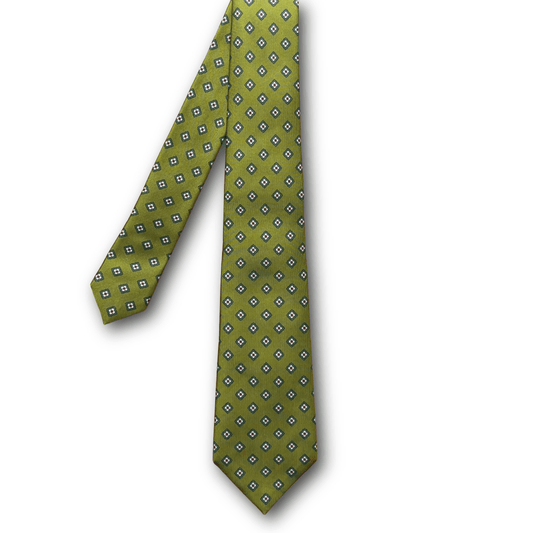 Regent - Woven Silk Tie - Diamond Motif on Olive Green - Regent Tailoring Salisbury