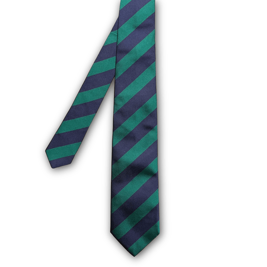Regent - Woven Silk Tie - Navy and Green Stripe - Regent TailoringRegent
