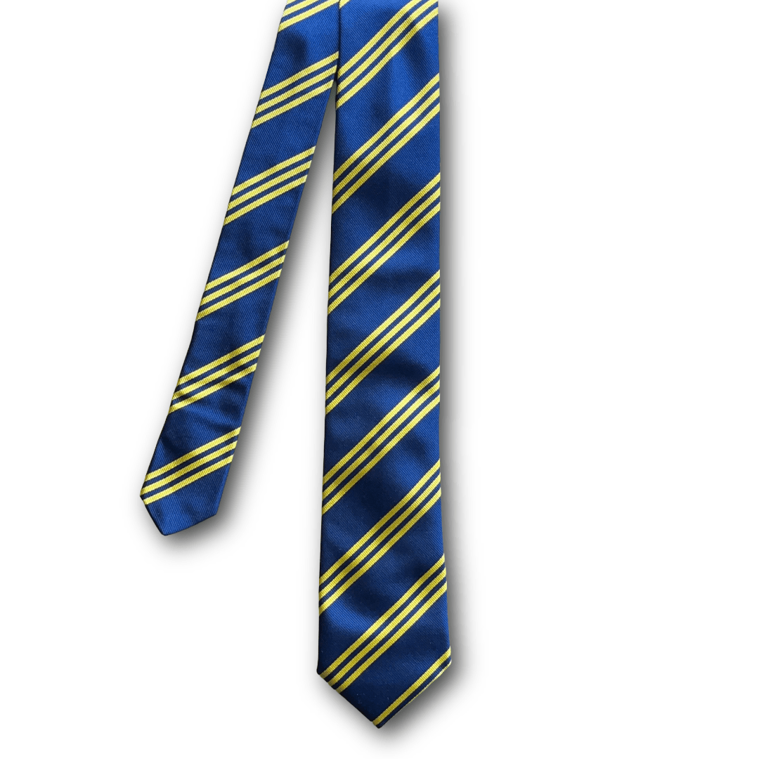 Regent - Woven Silk Tie - Navy with Triple Yellow Stripe - Regent TailoringRegent