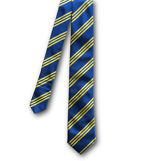 Regent - Woven Silk Tie - Navy with Triple Yellow Stripe - Regent TailoringRegent