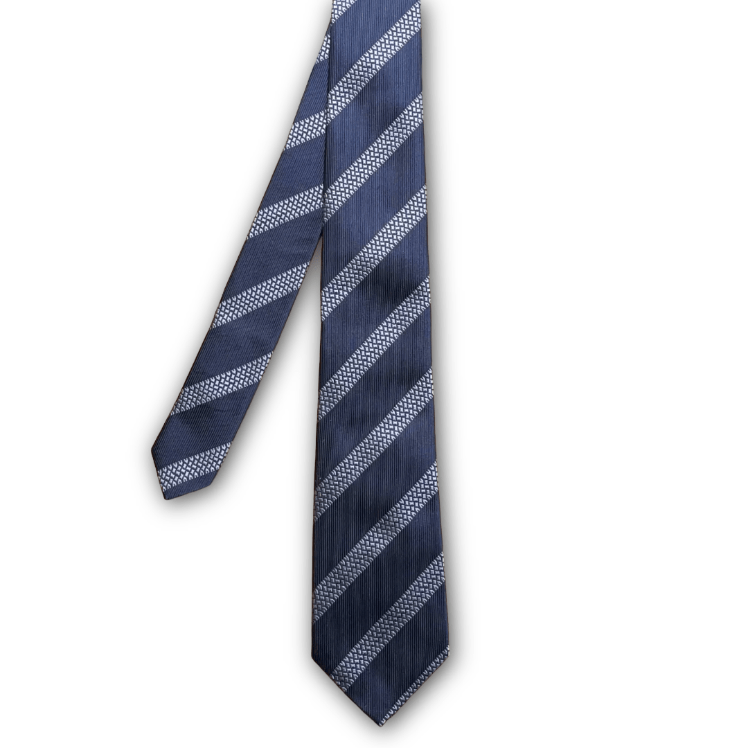 Regent - Woven Silk Tie - Navy with Tyre Track Stripe - Regent TailoringRegent
