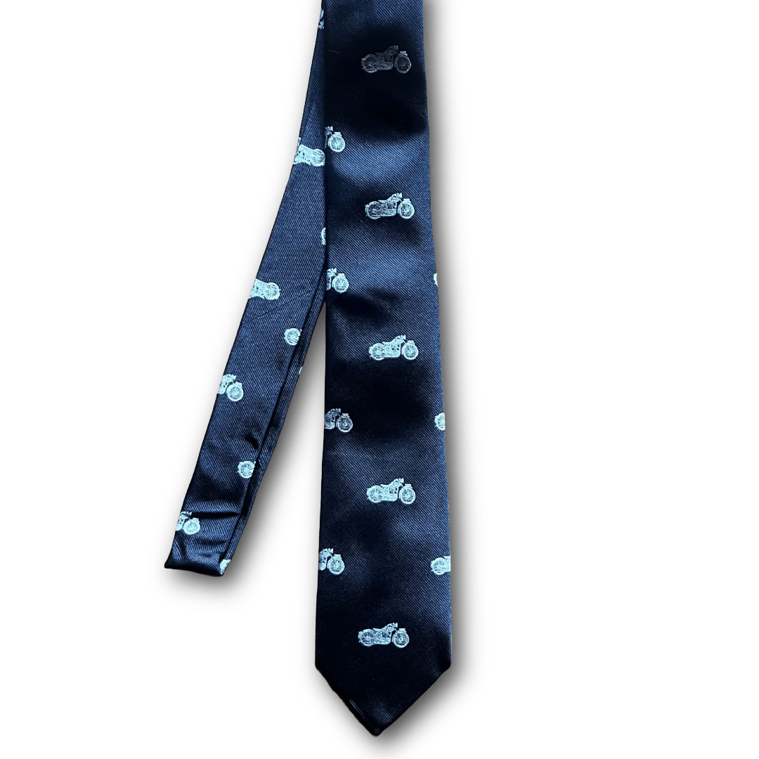 Regent - Woven Silk Tie - Navy With White Motorcycles - 228 - Regent TailoringRegent