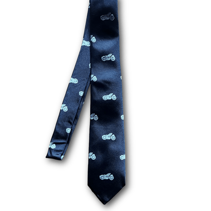 Regent - Woven Silk Tie - Navy With White Motorcycles - 228 - Regent TailoringRegent