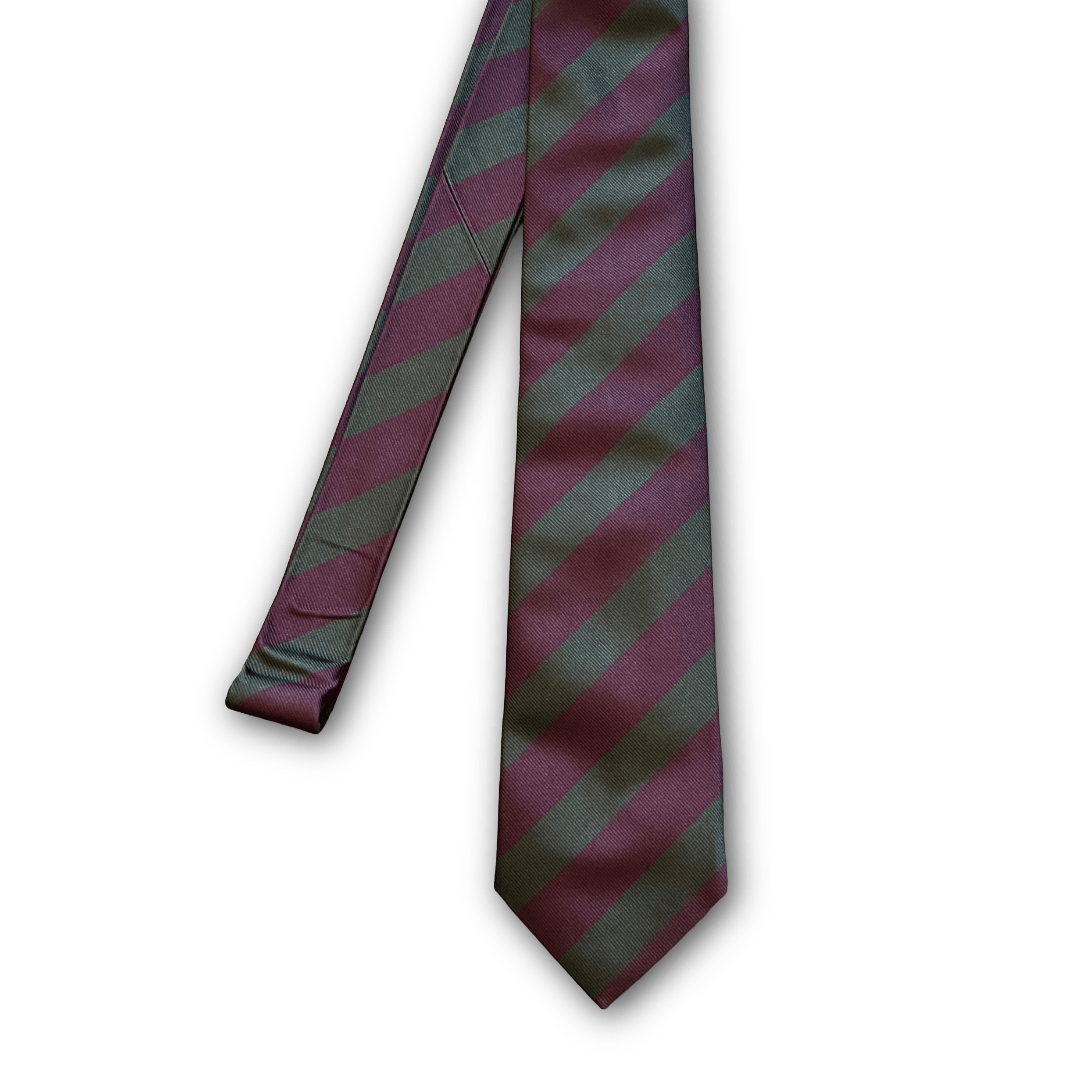 Regent - Woven Silk Tie - Olive Green with Burgundy Stripe - Regent Tailoring Salisbury