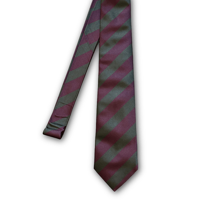 Regent - Woven Silk Tie - Olive Green with Burgundy Stripe - Regent Tailoring Salisbury