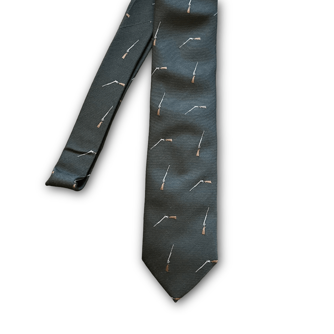 Regent olive green woven silk tie with shotgun motife.