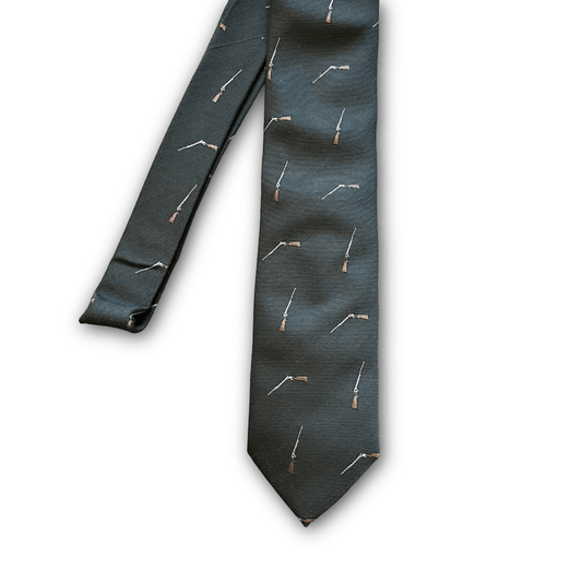 Regent olive green woven silk tie with shotgun motife.
