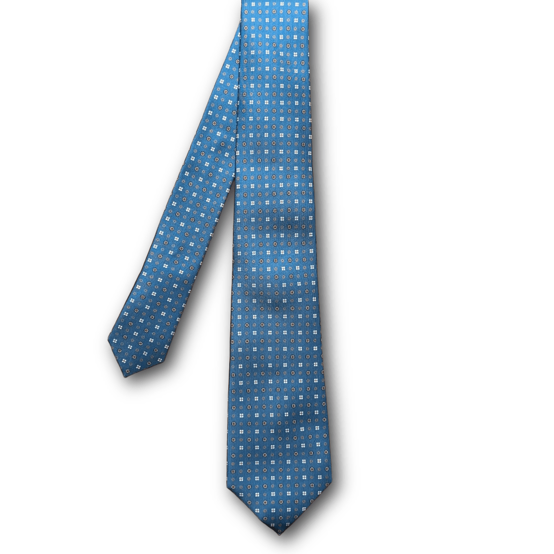 Regent - Woven Silk Tie - Petrol Blue Daisy Motif - Regent Tailoring Salisbury