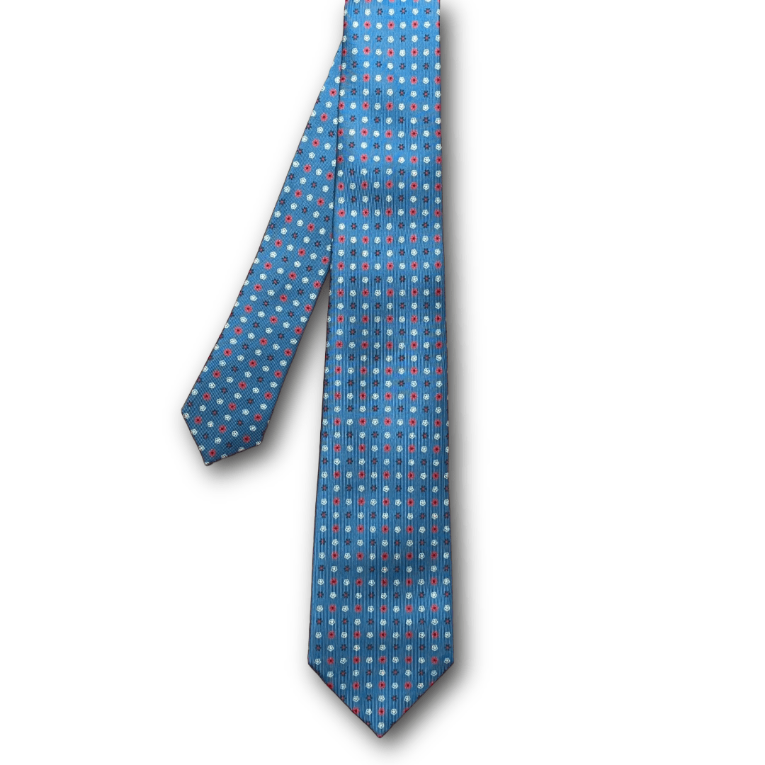 Regent - Woven Silk Tie - Petrol Blue Flower Motif - Regent Tailoring Salisbury