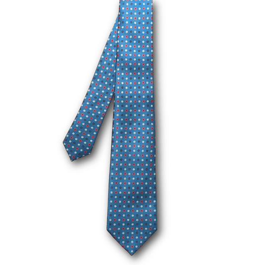 Regent - Woven Silk Tie - Petrol Blue Flower Motif - Regent Tailoring Salisbury