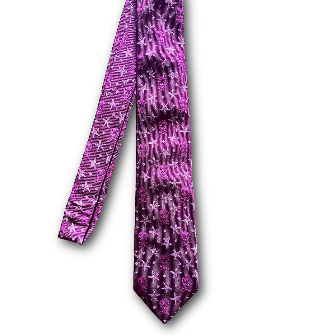 Regent - Woven Silk Tie - Raspberry - Skull and Fish - Regent Tailoring Salisbury